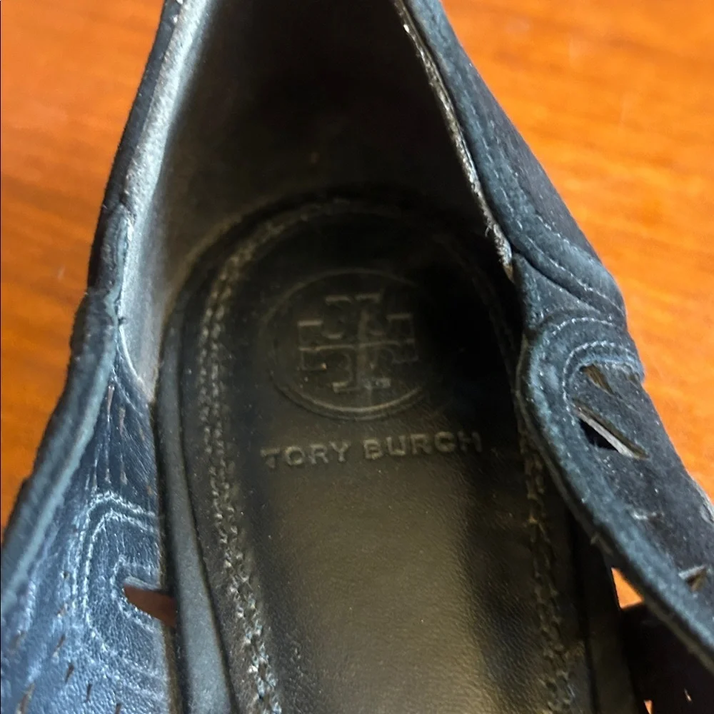 Tory Burch Leyla Laser Cut Suede Flats 8 1/2 Black